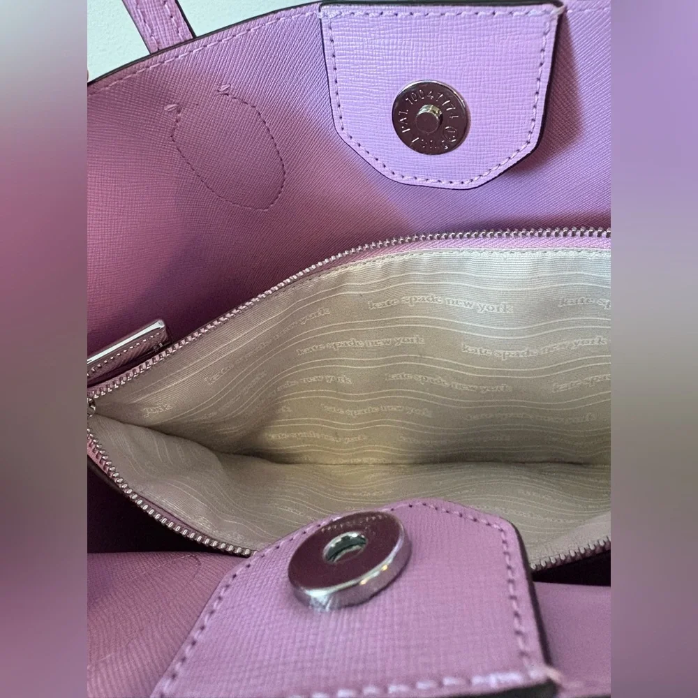 Kate Spade Bleecker Gingham Checker Purple Medium Crossbody Tote Handbag - Picture 6 of 10